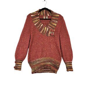 BKE Rust Red Artsy Big Button Sweater Fall Indie Boho Fuzzy Cozy SIZE MEDIUM